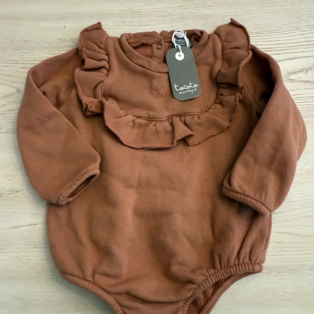 Tocoto Vintage Brown Ruffled Kids Bodysuit